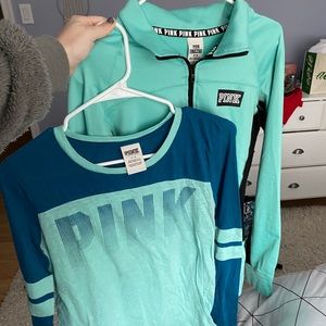 2 blue PINK long sleeve tops